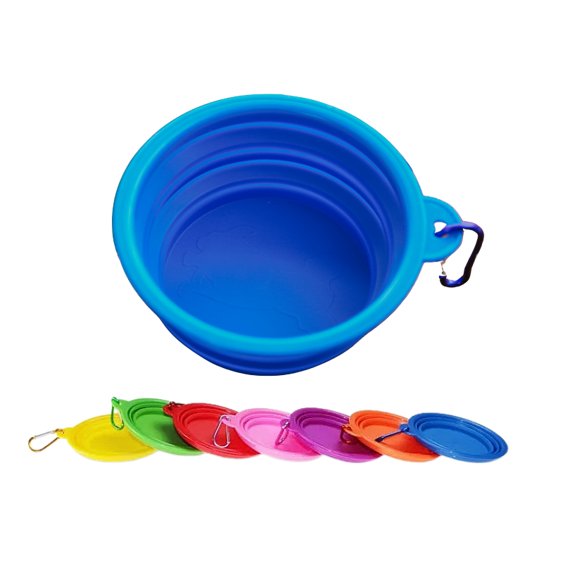 Gamelle pliable bleue pour chien, capacité de 350 ml, compacte et idéale pour les voyages. Facile à transporter et à nettoyer.